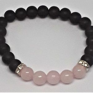 8mm Black Onyx Rose Quartz Bracelet